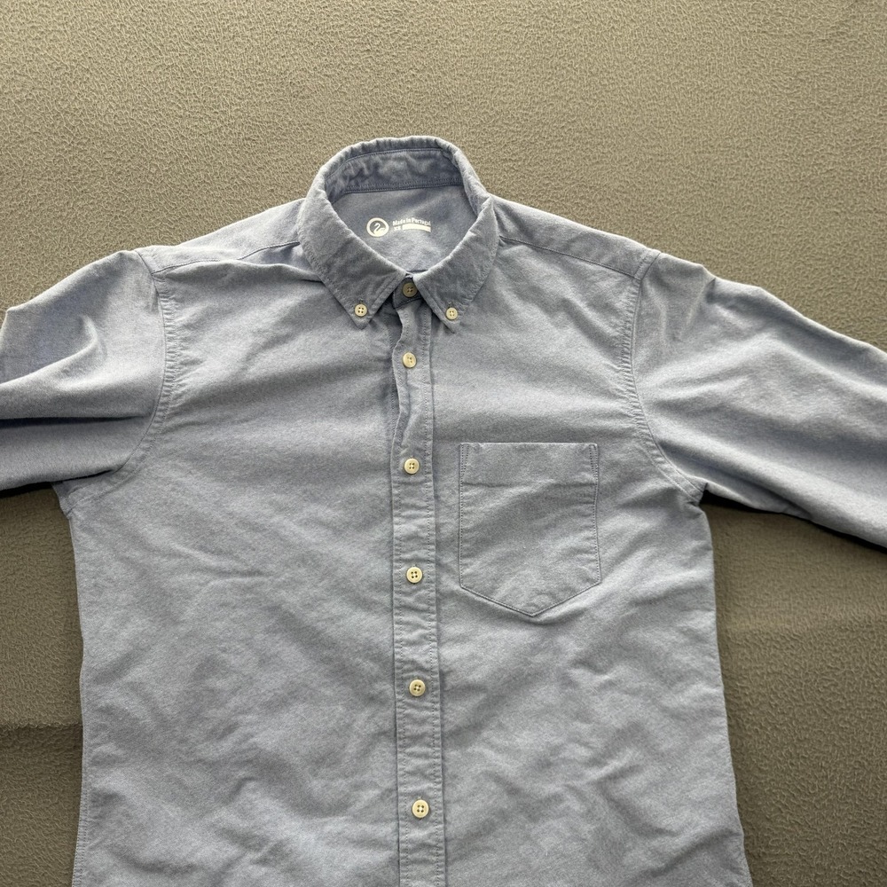 Outlier Shirt Mens XS Blue Solid Long Sleeve Button Up Casual Woven Cotton Nylon - Picture 9 of 10